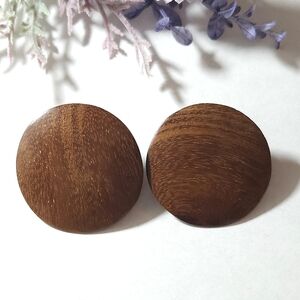 Vintage Round Wooden Statement Earrings Clip On